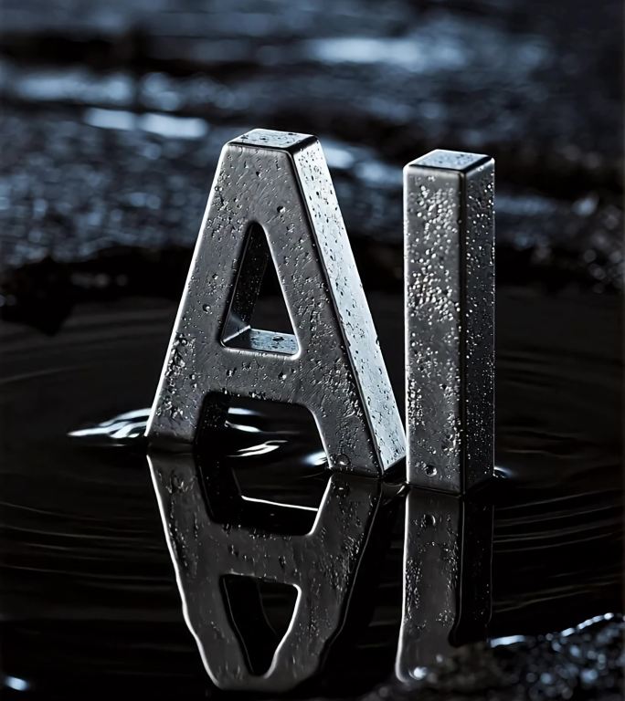 金属AI字母水中倒影