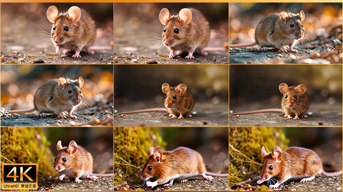 可爱小老鼠觅食场景 萌宠老鼠户外田鼠活动