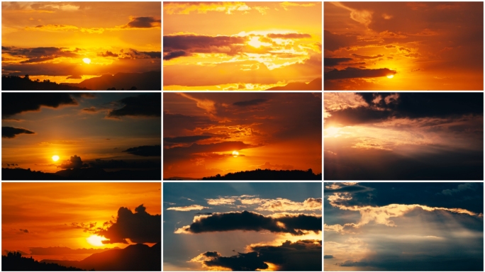 日出日落金色云层光线变化天空云彩变幻景色