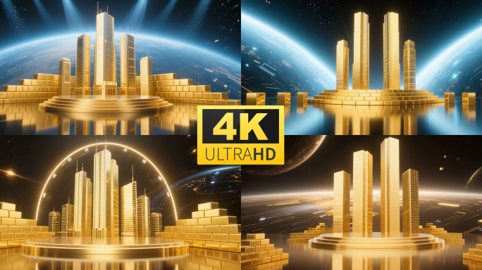 金色城市科幻舞台背景