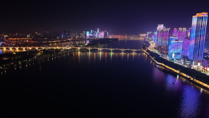 长沙江景灯光秀航拍