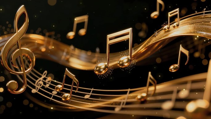 金属质感五线谱流动的音符动态背景