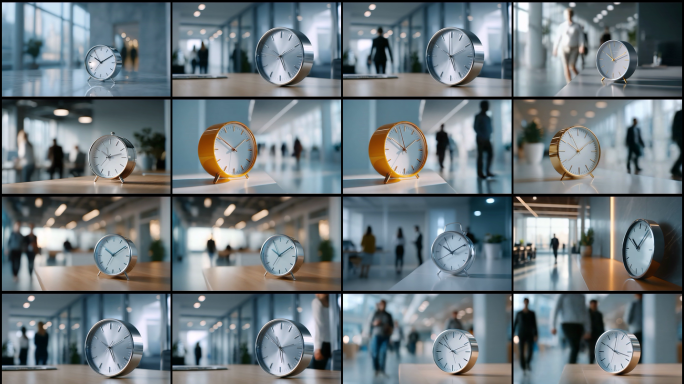 办公室时钟与行人人流现代办公场景时钟特写
