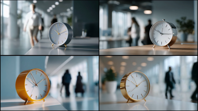 办公室时钟与行人人流现代办公场景时钟特写