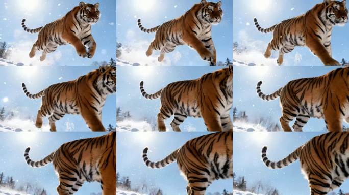 雪地老虎奔跑特写
