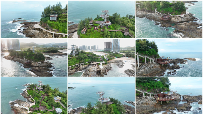 惠州双月湾礁石酒吧航拍4K