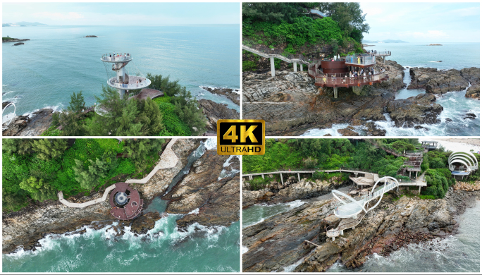 惠州双月湾礁石酒吧航拍4K