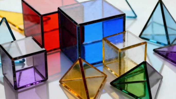 彩色玻璃艺术摆件 炫彩透明几何装饰