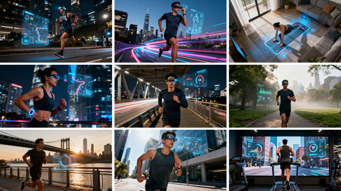 未来科技感跑步健身 智能穿戴运动场景展示