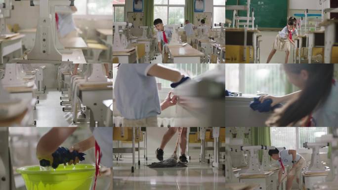 小学生值日生打扫教室