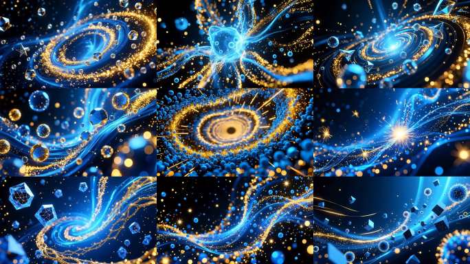 大气抽象蓝金色粒子合集4K