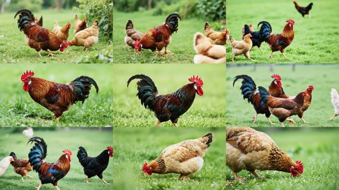 生机勃勃的乡村散养鸡群