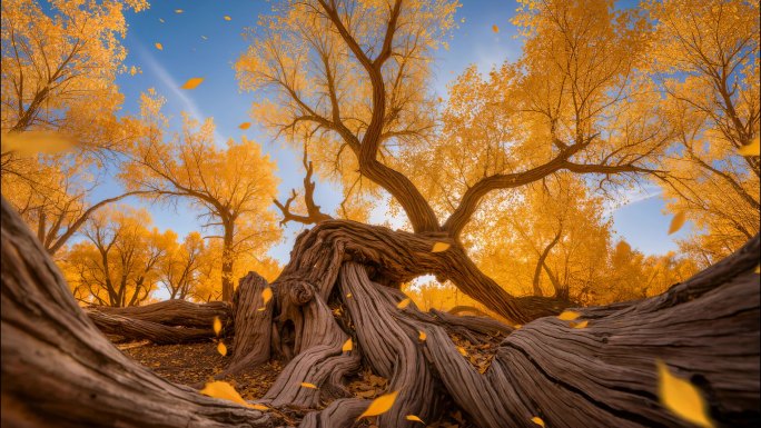 金色秋天红墙自然景色银杏枫叶芦苇河流唯美