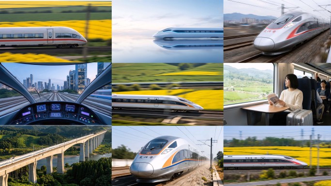 中国高铁和谐号复兴号动车列车铁路航拍高铁