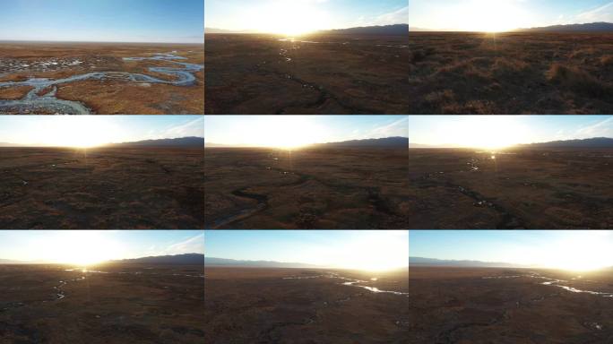 戈壁日出河流航拍