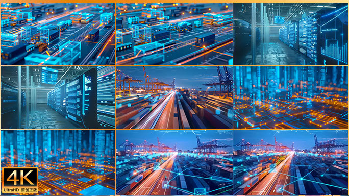 智能物流科技感背景 港口集装箱数字流片头