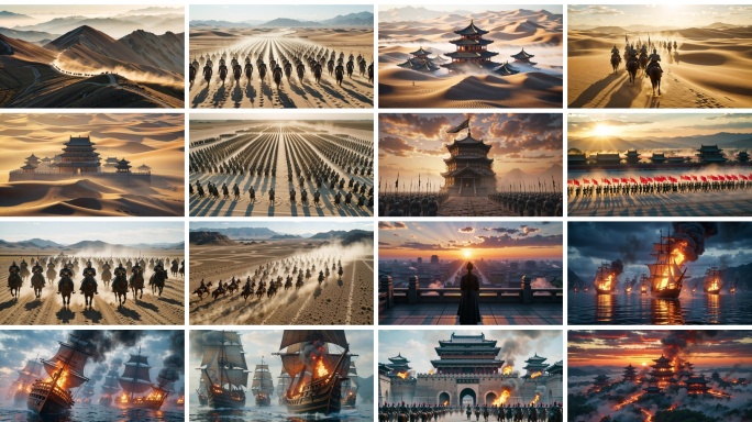 古代战场大漠古城烽火狼烟沙漠行军史诗