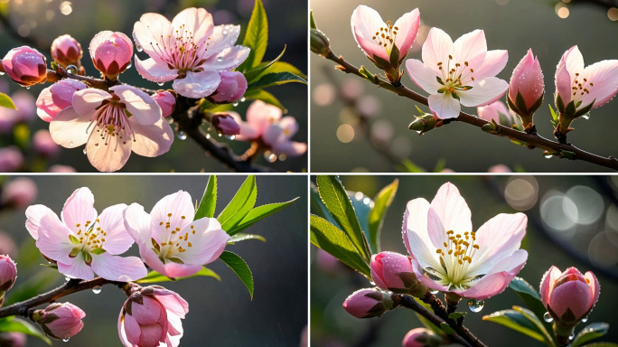 桃花盛开特写  花开微距延时摄影
