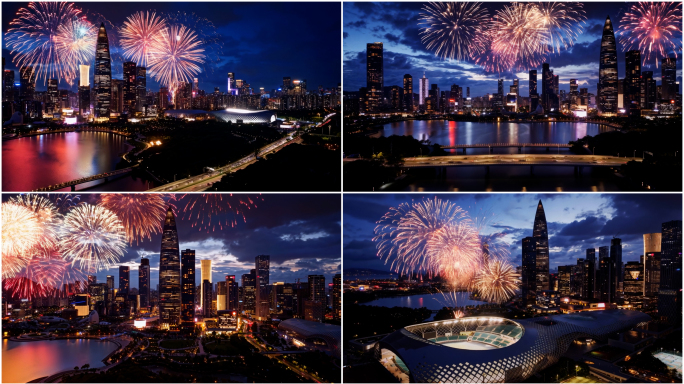 【4K】 深圳烟花夜景航拍深圳湾