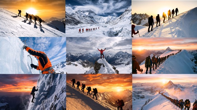 登山励志企业精神勇敢爬山攀爬成功登顶励志