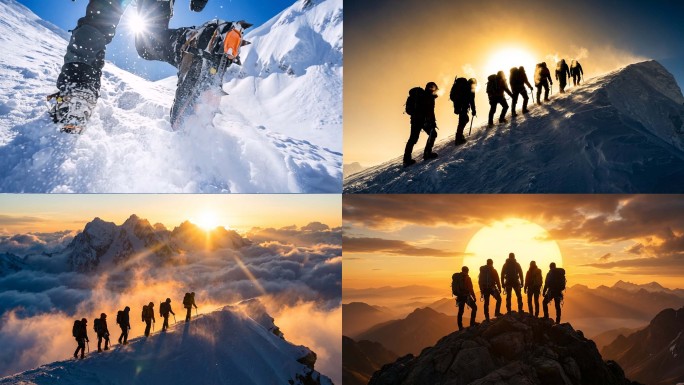 登山励志企业精神勇敢爬山攀爬成功登顶励志