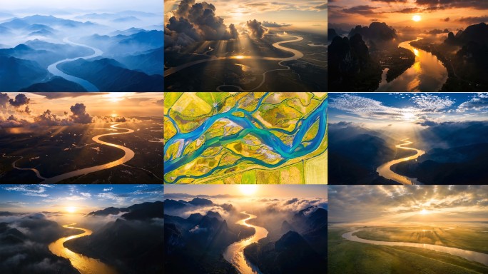 九曲黄河航拍河流蜿蜒河流自然风光大美中国