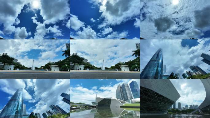 蓝天白云下的现代建筑