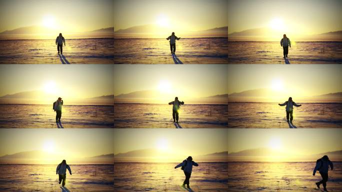 夕阳下奔跑的人