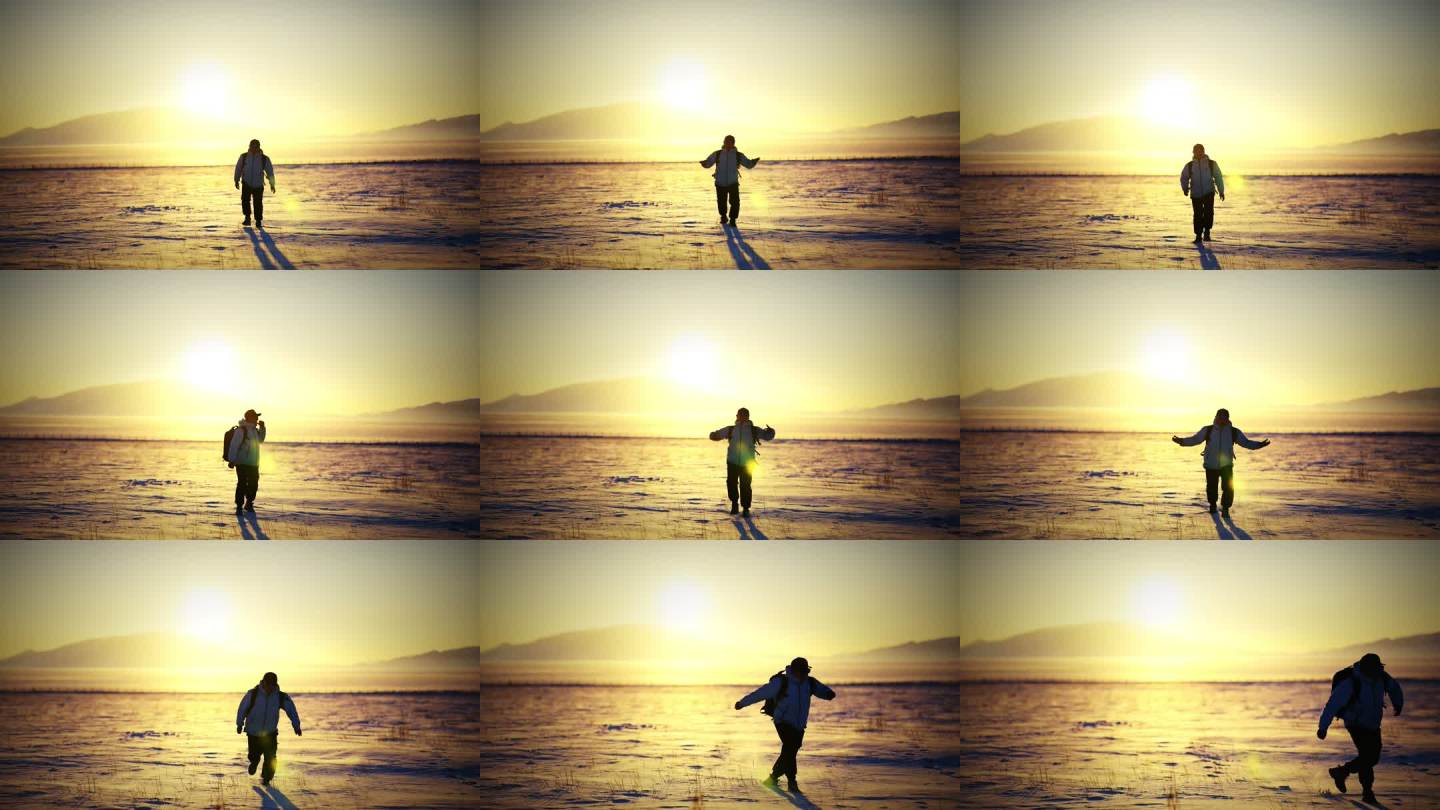 夕阳下奔跑的人