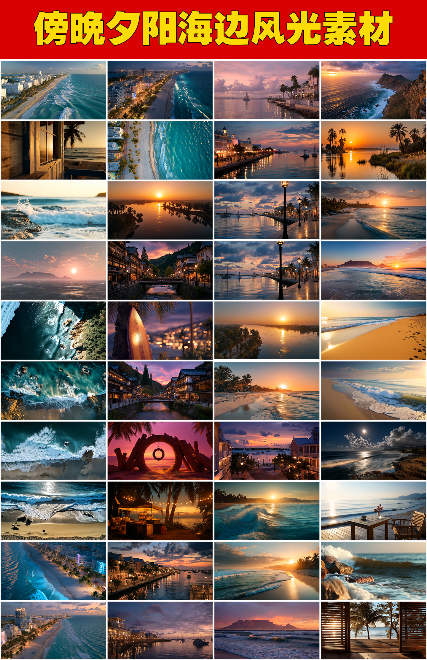 海滩度假浪漫场景海岛日落夕阳海边黄昏