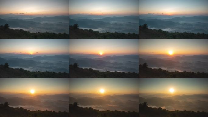 晨雾缭绕山间日出