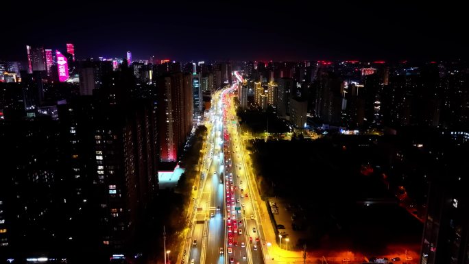 冬季北方夜景高架桥车流路灯城市道路