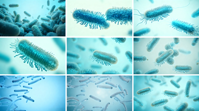 显微镜下的沙门氏菌 蓝色杆菌微生物