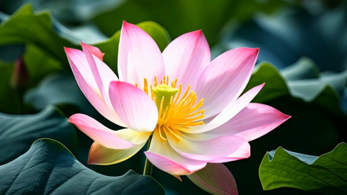 粉嫩荷花绽放特写  花开微距延时摄影