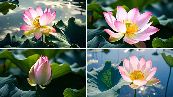 粉嫩荷花绽放特写  花开微距延时摄影