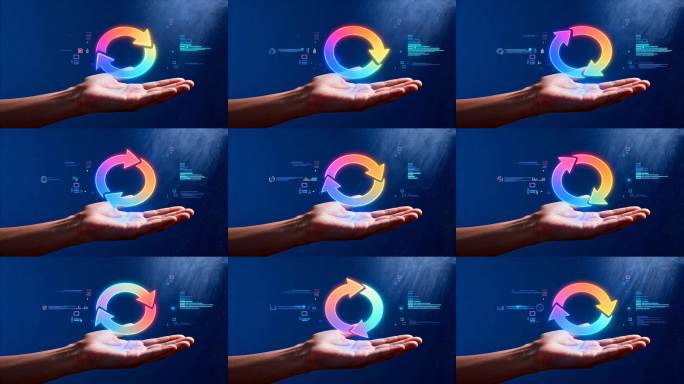 科技感手掌托举循环箭头