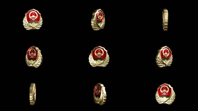 金属武警部队徽旋转视频素材（带通道）