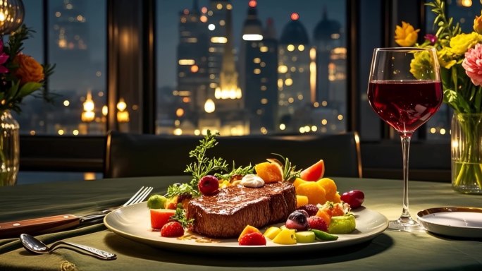 红酒牛排浪漫晚餐
