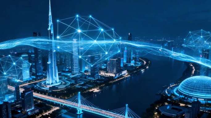 未来AI智慧城市科技感全息城市建筑