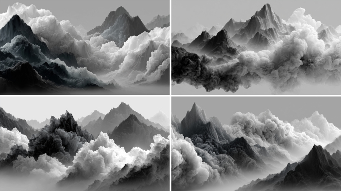 新中式黑白山水写意背景