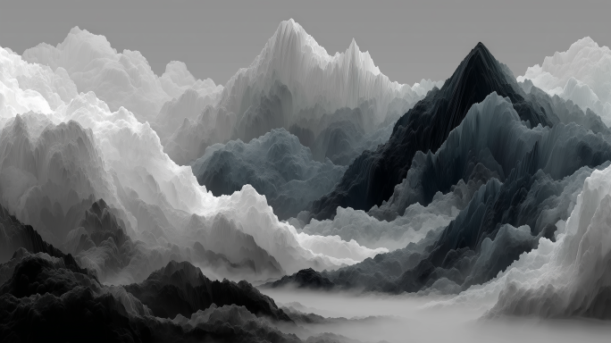 新中式黑白山水写意背景