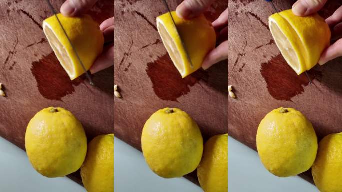 切柠檬特写镜头