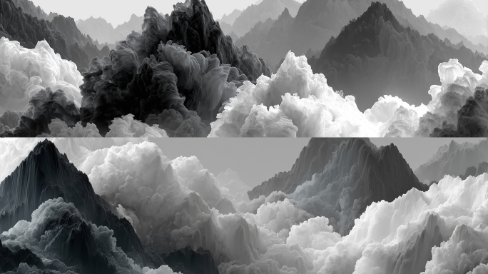 新中式黑白山水写意背景宽屏