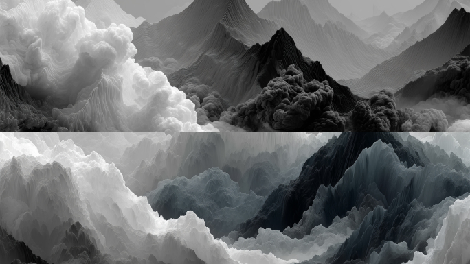 新中式黑白山水写意背景宽屏