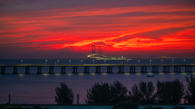 深中通道 8k 晚霞延时 跨海大桥