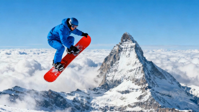 冬季雪山滑雪运动精彩瞬间极限运动慢镜头