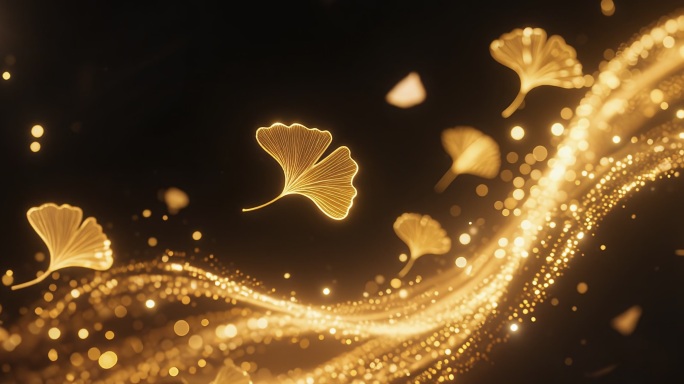 金色银杏叶粒子特效舞台背景宽屏