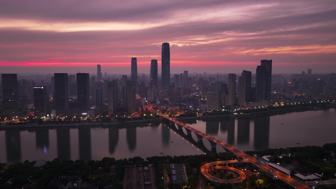 4K航拍长沙城市晨曦日出风光合集6
