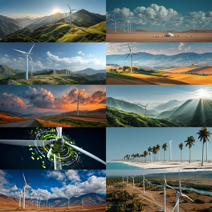 绿色能源风电场风力发电机风光