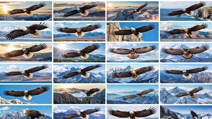 【宽屏】白头海雕雄鹰展翅翱翔天空高清素材